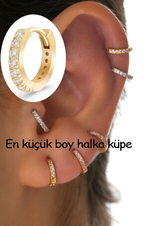 أذن واحدة من طراز MNZ (لا زوج) 14 كيراط ذهب * حجم الطفل * حجر صغيرة حلقة 6mm Huggie صغيرة أذن واحدة - Garogold