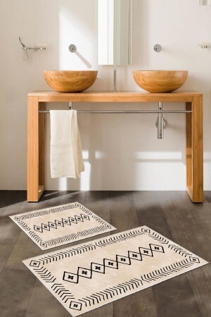 قاعدة من غير المنزلق MNZ قابل للغسل 2 قطعة 60x100 - 50x60 حمام السجاد المياه مقعد المرحاض - Thalia Home