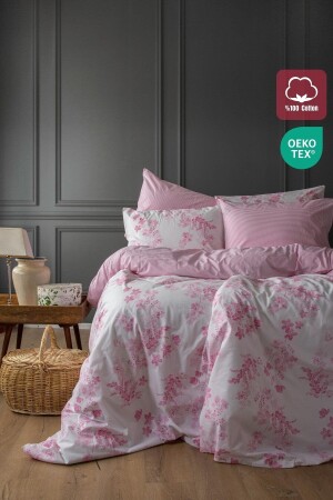 MNZ-سيفيلا 240x220 King Size Duvet Cover Set 2 غطاءات وسادة وردي زهري مزدوج الجانب مشريط - Leruum London