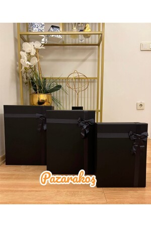 صندوق هدية من طراز MNZ عريفة العروس حزمة وعود عيد ميلاد مجموعة سوداء من 3 حزام صندوق مع القوس هو هدية لنا - Pazarakoş