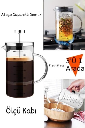 MNZ- الفرنسية الطباعة كوب قياس الشاي 3in1 المنتج Borosilicate Glass فرنسية الطباعة 600ml P320S5802 - LaGabya