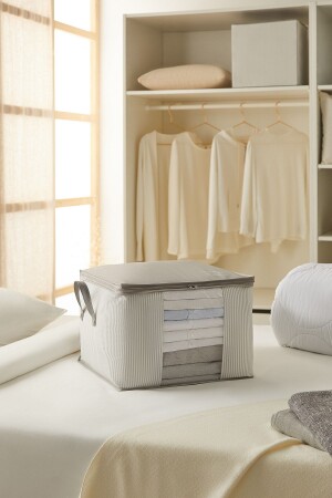 MNZ - متوسط الحجم أغراض النافذة&أشياء سترة ذات شريطات رمدية سقفية بيك رمي 45x40x30 - Ocean Home Textile