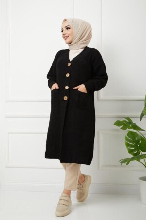 MNZ-النساء الزر المزج الأسود الخياطة المتحللة 49 - Pamuk Butik