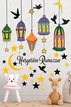 MNZ-رحبنا في عيد رمضان الملصقات غير الملصقات الحائط الزجاجي الحجرة ديكال الديكور 53 قطعة 50 × 70 - Huzur Party Store