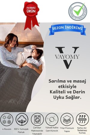 غطاء من وزنه MNZ غطاء واحد 6 كجم رمادية 155x215 100% القطن يمكن استخدامها في 4 مواسم SNDYRGNNVRSİMLİ1113 - Vayomy