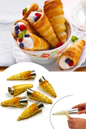 من فولاذ MNZ 6-قطعة كعكة شكل كعكة Volovan Croissant Cornet Mold Set كعكة الخبز 11*3-5 سم - Gat Shop