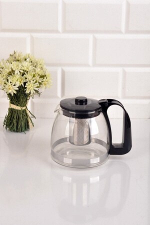 علبة شاي من زجاج MNZ مع استراينر 700 مل علبة شاي سوداء Etipar-700ml - Etipar