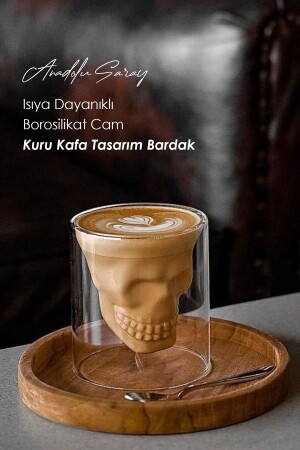 تصميم جمجمة بوروسيليكات مقاومة للحرارة من MNZ كوب زجاجي مزدوج الجدار كوب تقديم القهوة - Anadolu Saray Çarşısı