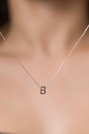 MNZ-النساء ثلاثية الأبعاد حرف B وردة مطلي 925 سبرينغ فضة عنق PP2254 - Elika Silver