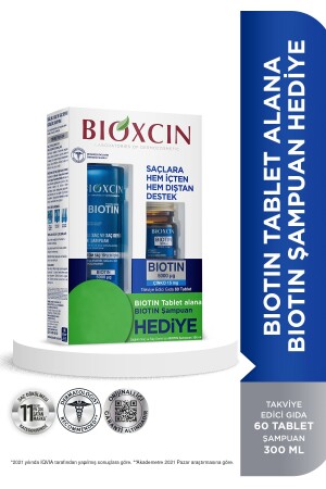 الشامبو من النباتات الحيوية MNZ- Biotin Shampoo & Biotin Tablet مجموعة مفيدة - البيوتين 5. 000 ميكروغرام 60 حبوب + الشامبو من البيوتين حساس - Bioxcin