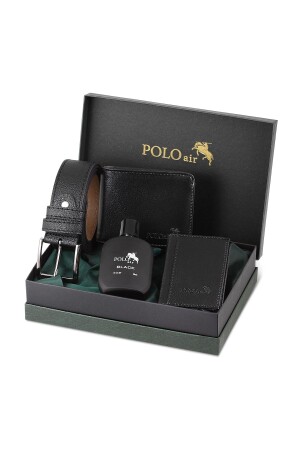 صندوق MNZ كلاسيكي للرجال محفظة حزام بطاقة حامل العطور مجموعة الأسود - Polo Air