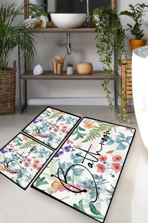 MNZ-خضراء في زهرة Djt مجموعة من 3 حمام السجادة حمام 8683264328787 - Chilai Home