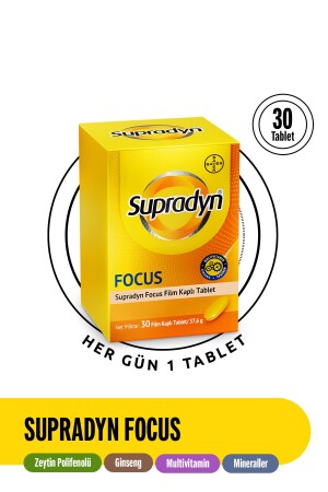MNZ- Focus 30 حبوب منع الحمل المغطاة بالفلم التي تحتوي على زيتون البولي فينول - جينسينغ - الفيتامينات المتعددة والمعادن - Supradyn
