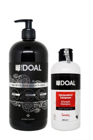 حليب رعاية MNZ- Keratin 1000 مل + شامبو كيراتين لتعزيز الشعر الضعيف 400 مل - Doal