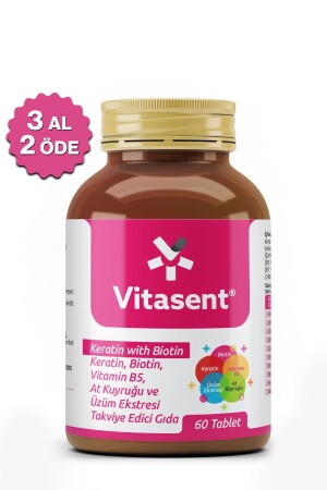 MNZ- Keratin- Biotin- Vit B5- خياطة الخيل ومصدر العنب 60 حبوب (: 12. 2026) - Vitasent