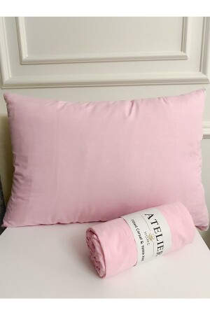 MNZ - King Double Size Pink Ranforce ورقة مرنة ، قضيب وسادة - Atelier Home