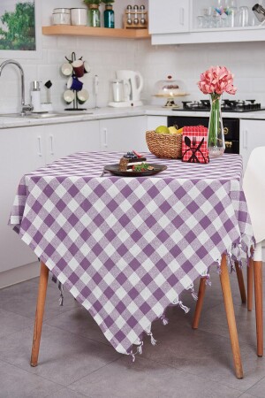ملابس طاولة متعددة الأغراض من نوع MNZ ملابس عريضة ومملات ملابس من نوع Lilac Plaid Gingham 140x140 Cm - Vagonik