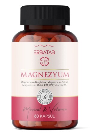 MNZ- Magnesium 3 Piece Form (BISGLICINATE- CITRATE- MALATE) و فيتامين ب2 - ب3 - ب6 - 60 كبسولة - Erbatab