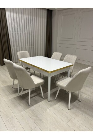 طاولة تناول الطعام الممتدة من طراز MNZ طاولة MDF طاولة طاولة ذهبية بيضاء غرفة المعيشة والمطبخ طاولة طاولة Bgl009 TYC24RV5 - Kristal Evim