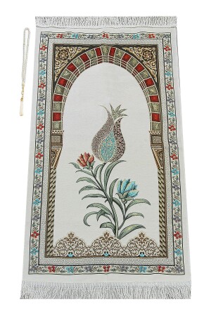 MNZ-العثماني حزام Mihrab طليط موتيف Chenille صلاة السجادة الأبيض - İhvan