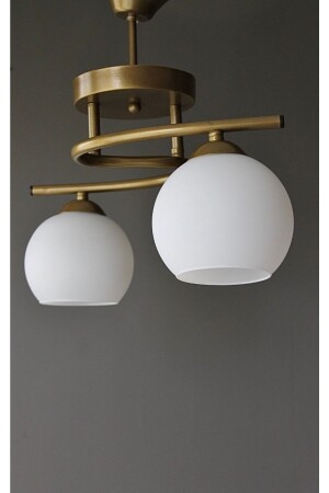 إضاءة MNZ القديمة الزجاج الأبيض غرفة المعيشة المطبخ Poyraz 2 Piece Chandelier - Avizevi