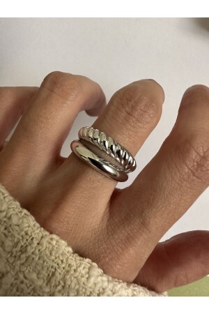 خاتم نسائية مُقلبة من صفين ملون من الفضة من MNZ - Ringbox