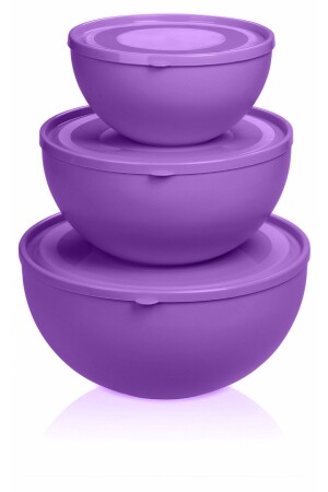 كأس من نوع MNZ- Round Bowl مع غطاء مجموعة من 3 لونون الأرجواني (0.6L 2.5L 4L) M703 - Melkan Home