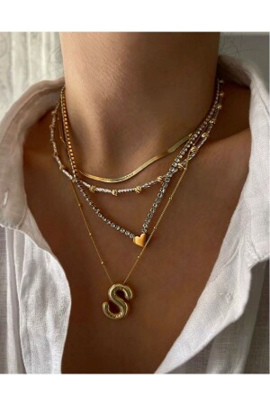 MNZ- ثلاثي الأبعاد الفولاذ S حرف بالون الذهبية لون العنق - Accessories