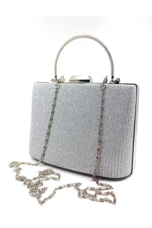 كيس ملابس مساء من طراز MNZ- Silver Glitter Tablet - Çanta Sepetim
