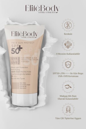 MNZ- بلا لون الواجهة واقية الشمس Spf 50+ حماية عالية ELITEBODYYUZGUNES - EliteBody
