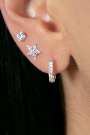 النموذج النجم للنساء MNZ Triple 925 Sterling Silver Earring Set - Elika Silver