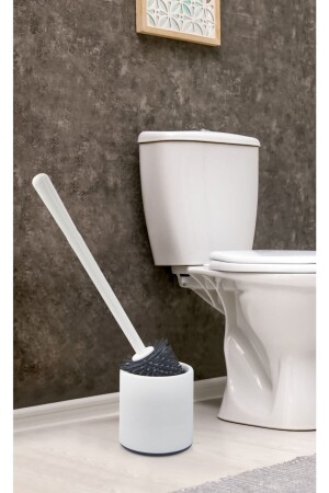 MNZ-سليكون WC حمام الحمام فرشاة حمام الكأس فرشاة أبيض رمادية بيضوية - Ata Home