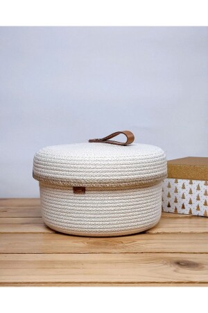 سلة ديكورية بيضاء من نوع MNZ مع تفاصيل Wicker، مع الغطاء TYC00363988675 - HandmadeSNM