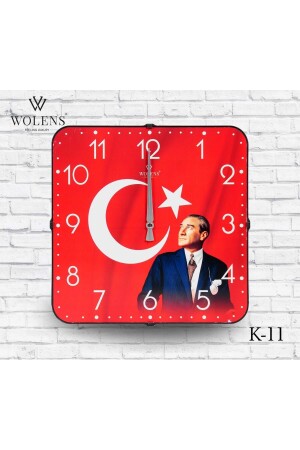 MNZ-الصورة YiğitWolens ATATURKLU ساعة الجدار 33X33 سم زجاج حقيقي منحني - Foto Yiğit