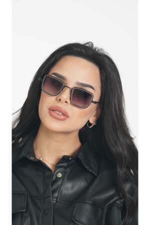 نظارات شمسية MNZ-النساء تصميم مستطيل فوق الباقية الإطار الأسود المعدني الزجاج الأسود YW-2023A - Angel Eyes