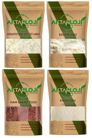MNZ-100 Gr مسحوق كاكاو خام - 100 Gr دقيق اللوز - 100 Gr دقيق الكينووا - 100 Gr دقيق جوز الهند - Aktarloji