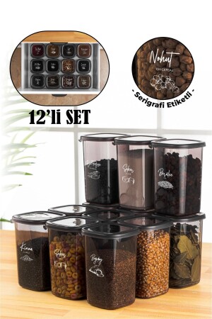 MNZ-12 Pcs 1.2 لتر حاوية تخزين الطعام في بيجي مربع مع علامة طباعة الشاشة البيضاء أنثراكيت PGGY12LI12 - Vienev