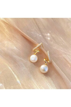 أذن من زيركون من الذهب من MNZ-14k مع تفاصيل اللؤلؤ الحقيقية - Nice For You