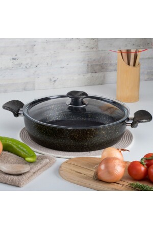 MNZ-20 سم من الحجر الذهبي Ezme Serie فلاط بوت - لا عصا Pilaf Karnıyarık كاسيرول 1-7 Lt (مع يد BAKALITE) - Evren