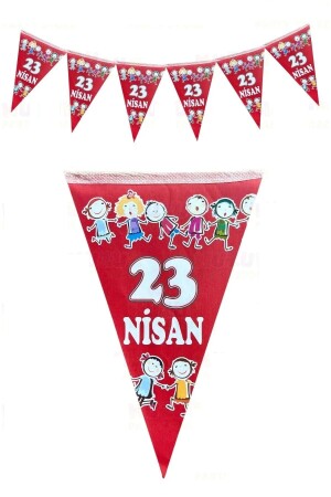 MNZ-23 أبريل يد في يد الأطفال المثلث العلمية العلم الأحمر مع 10 العلامات 160 سم 15x23 سم الديكور الاحتفالية الوطنية - Dizayn Parti Evi