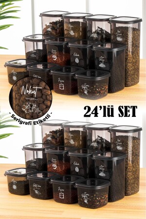 MNZ-24-Piece Peggy Square مخزن تخزين الطعام 8x ((0.55 لتر، 1.2 لتر، 1.75 لتر) مع علامة طباعة الشاشة البيضاء BNM24 - Vienev