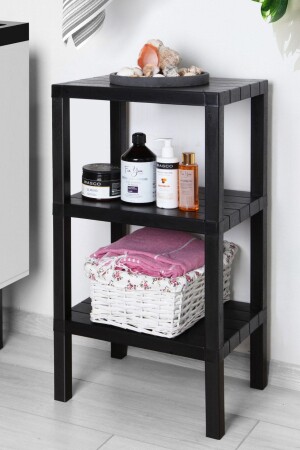 MNZ-3 طبقات وحدة رف البلاستيك المطبخ رف الحمام رف الرف بالكون رف الحمام منظمة الأسود FRPOMG3 - Frapan Home