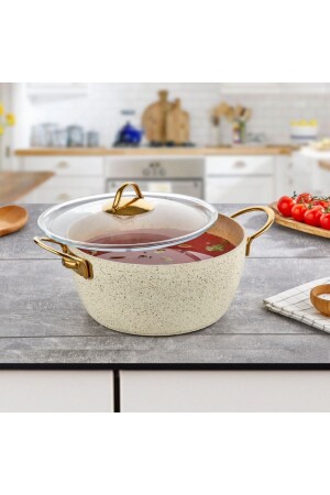 MNZ-30 Cm كريم Ezme Serie قاشق عميق - قاشق عميق غير ملصق 7 ليت (مقبض الفولاذ الذهبي) - Evren