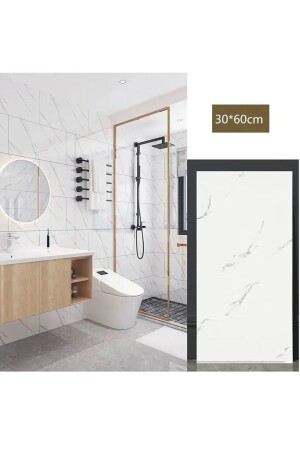 MNZ-30x60 سم مساحة من الرخام الأبيض المصممة ذاتية الالتصقق الرغوة السيراميكية حمام WC غطاء PVC الجدار - Bien Home