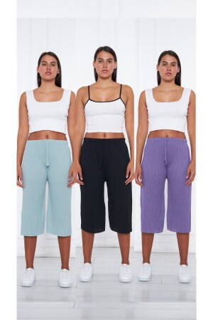 MNZ-3-Piece Baby Blue - Black - Purple Women's Corduroy Pants & Tracksuit - بيجاما ملابس منزلية غير ملحوظة - Oyga