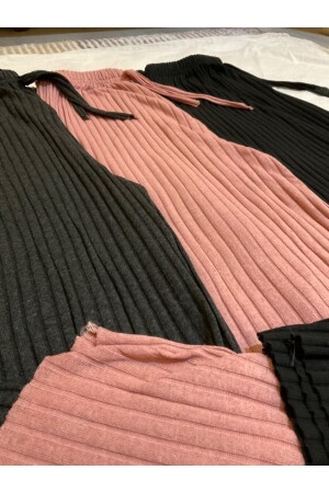 MNZ-3-Piece Black - Anthracite - Pink Women's Corduroy ملابس داخلية مريحة ومساحة رياضية - عادي مريحة في المنزل ارتداء البيجاما - Asel