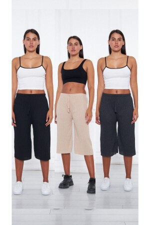 MNZ-3-Piece Black - Cream - سراويل وملابس رياضية لمثليات النساء المدخنات، بيجاما ملابس منزلية عادي K0109-002 - Oyga