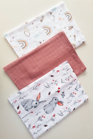 MNZ-3-Piece Muslin Blanket خنزير - سنتان - قوس قزح 5220200027 - Biss Tasarım