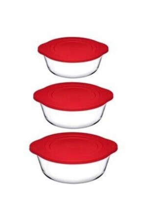 مجموعة من أدوات الطبخ من مادة (MNZ-3-Piece Pyrex) مع غطاء 840 Cc - 1450 Cc- 2100cc 003oa 004oa 00 - Paşabahçe