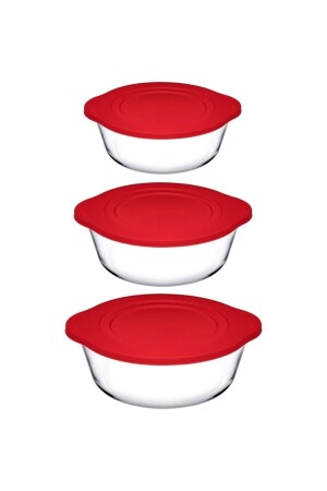 مجموعة من أدوات الطبخ من نوع MNZ-3-Piece Pyrex مع غطاء 840cc-1450cc-2100cc - Paşabahçe